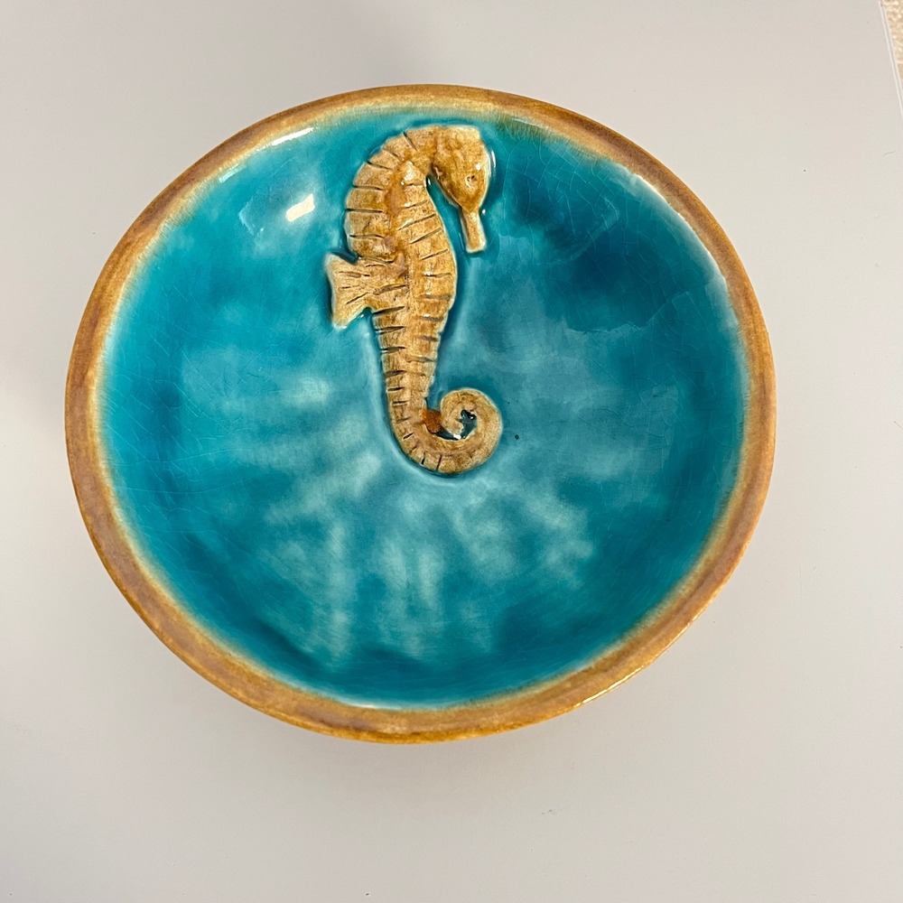 Ceramic Seahorse Bowl, Decorative Trinket Dish, Coastal‎ Decor, Studio Art
